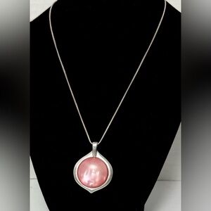 Express Iridescent Pink Pendant Set in Silver on Silver Snake Chain Necklace